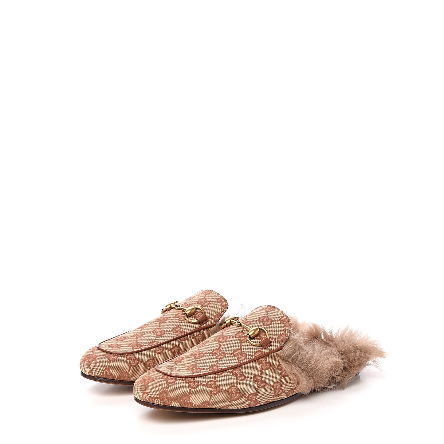 GG Monogram Fur Mens Princetown Slippers 7 Beige Ruggine Rust