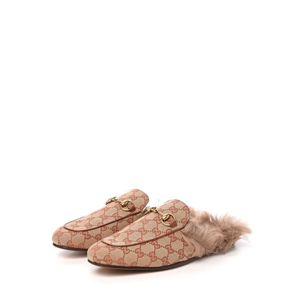 Gucci GG Monogram Fur Mens Princetown Slippers 7 Beige Ruggine Rust 2 of 10