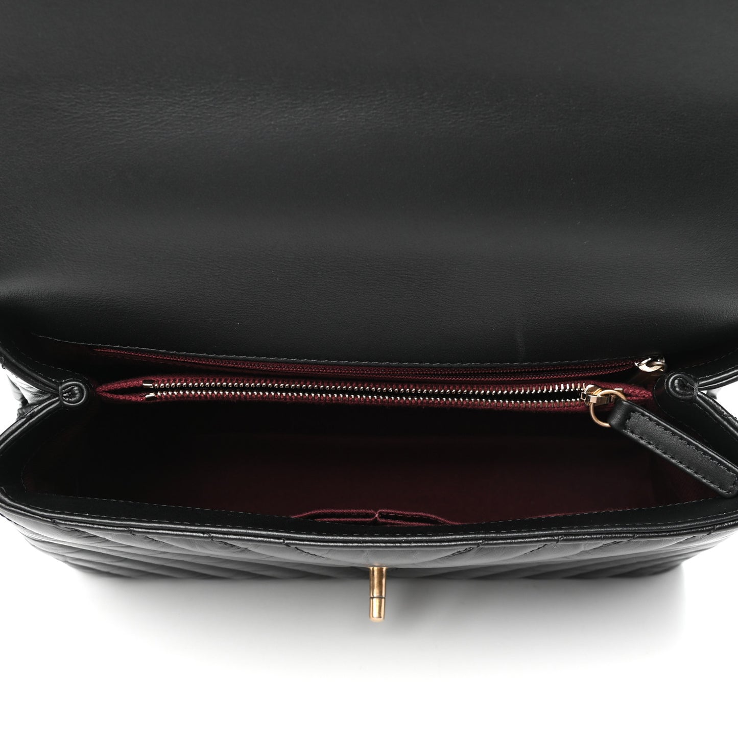 Aged Calfskin Chevron Quilted Small Coco Handle Flap Black