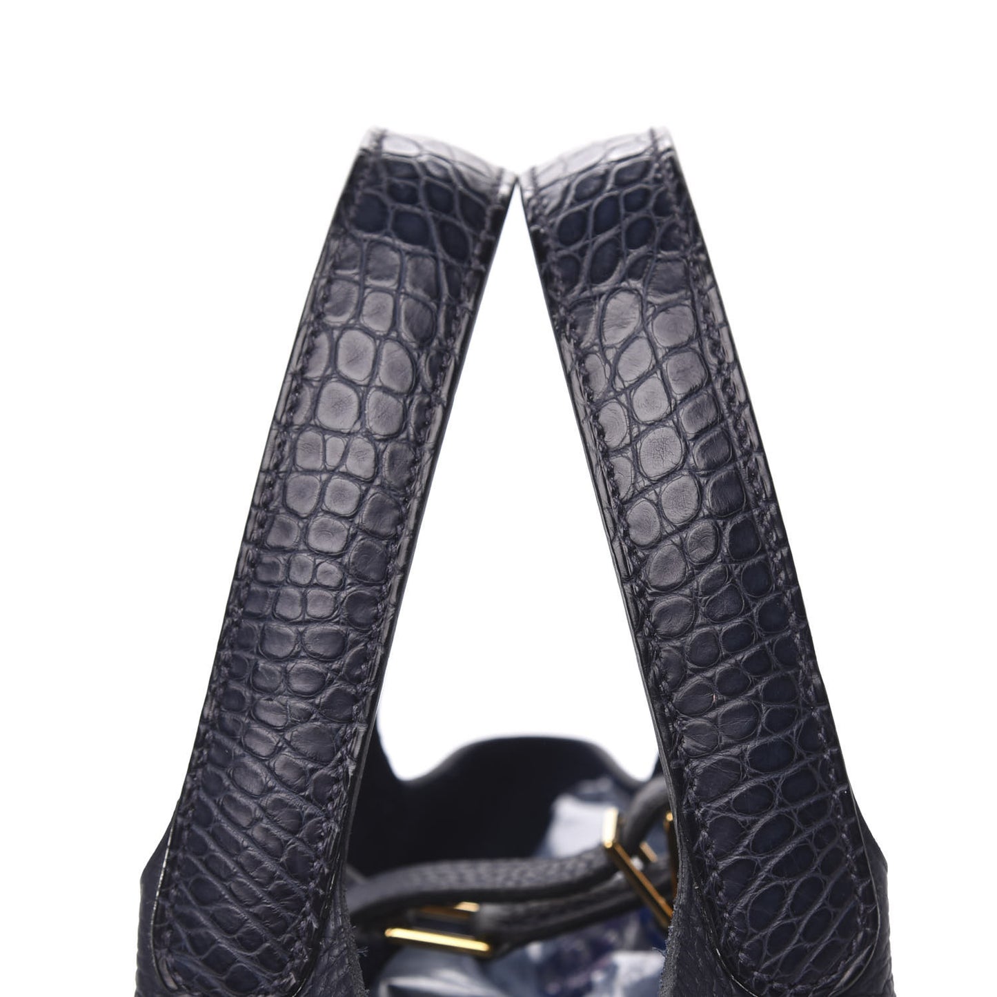 Taurillon Clemence Matte Alligator Picotin Lock Touch 18 PM Bleu Nuit