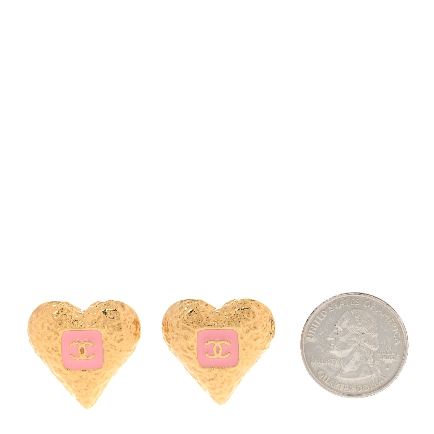 Chanel Metal Resin CC Heart Earrings Gold Pink 2 of 5