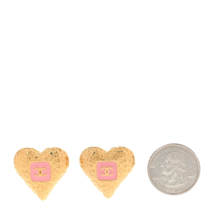 Chanel Metal Resin CC Heart Earrings Gold Pink 2 of 5