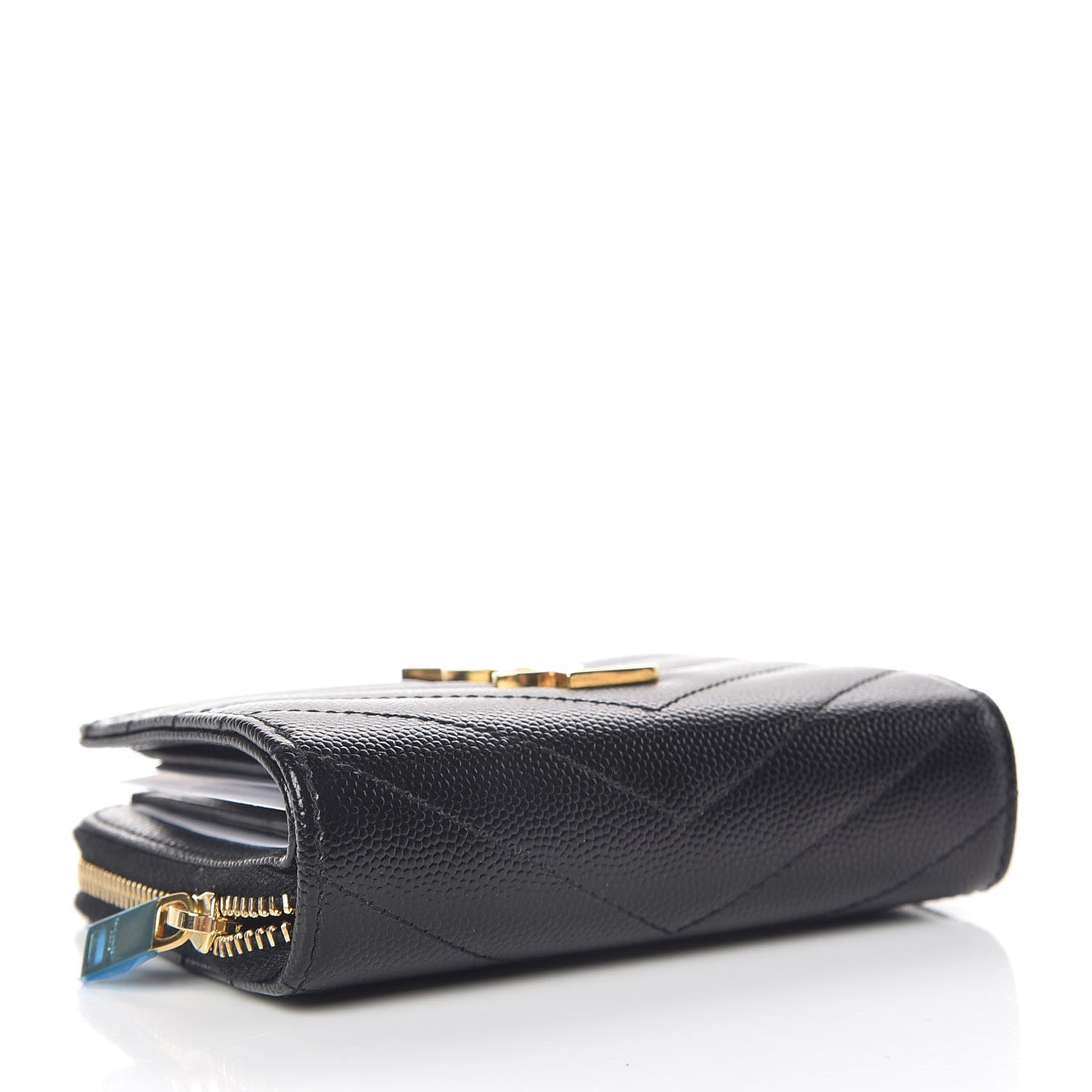 Grain De Poudre Matelasse Chevron Monogram Compact Zip Around Wallet Black