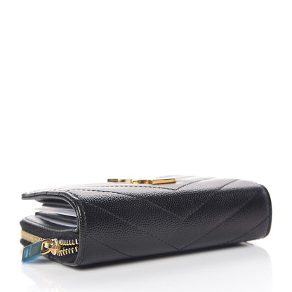 Saint Laurent Grain De Poudre Matelasse Chevron Monogram Compact Zip Around Wallet Black 4 of 8