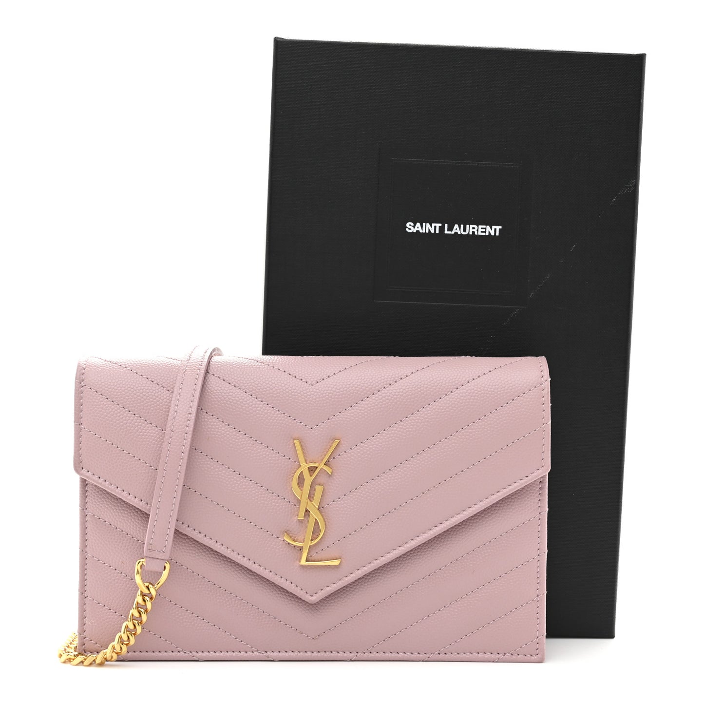 Grain De Poudre Matelasse Chevron Monogram Envelope Chain Wallet Tender Pink
