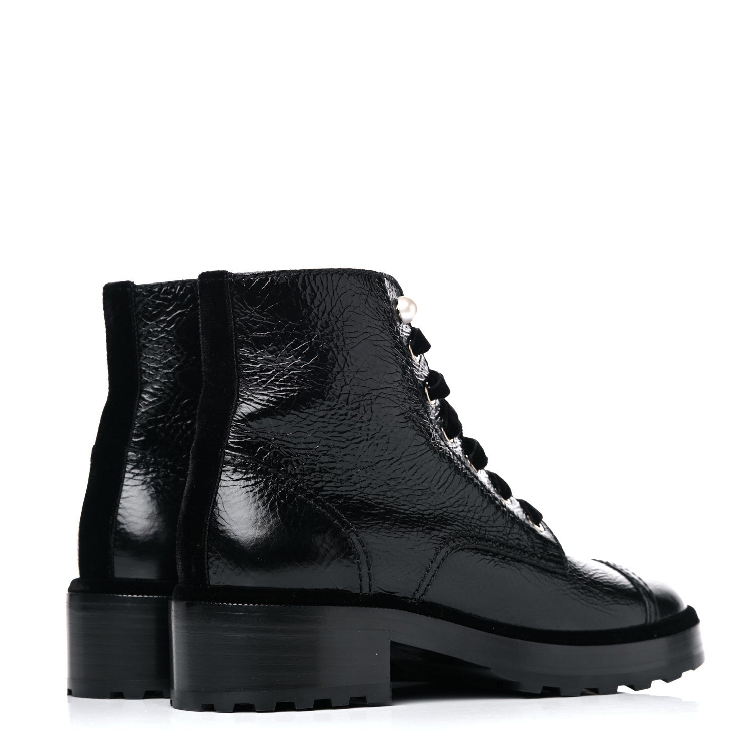 Chanel Calfskin Velvet Pearl Combat Short Boots 39 Black 4 of 9