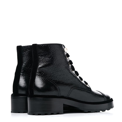 Chanel Calfskin Velvet Pearl Combat Short Boots 39 Black 4 of 9