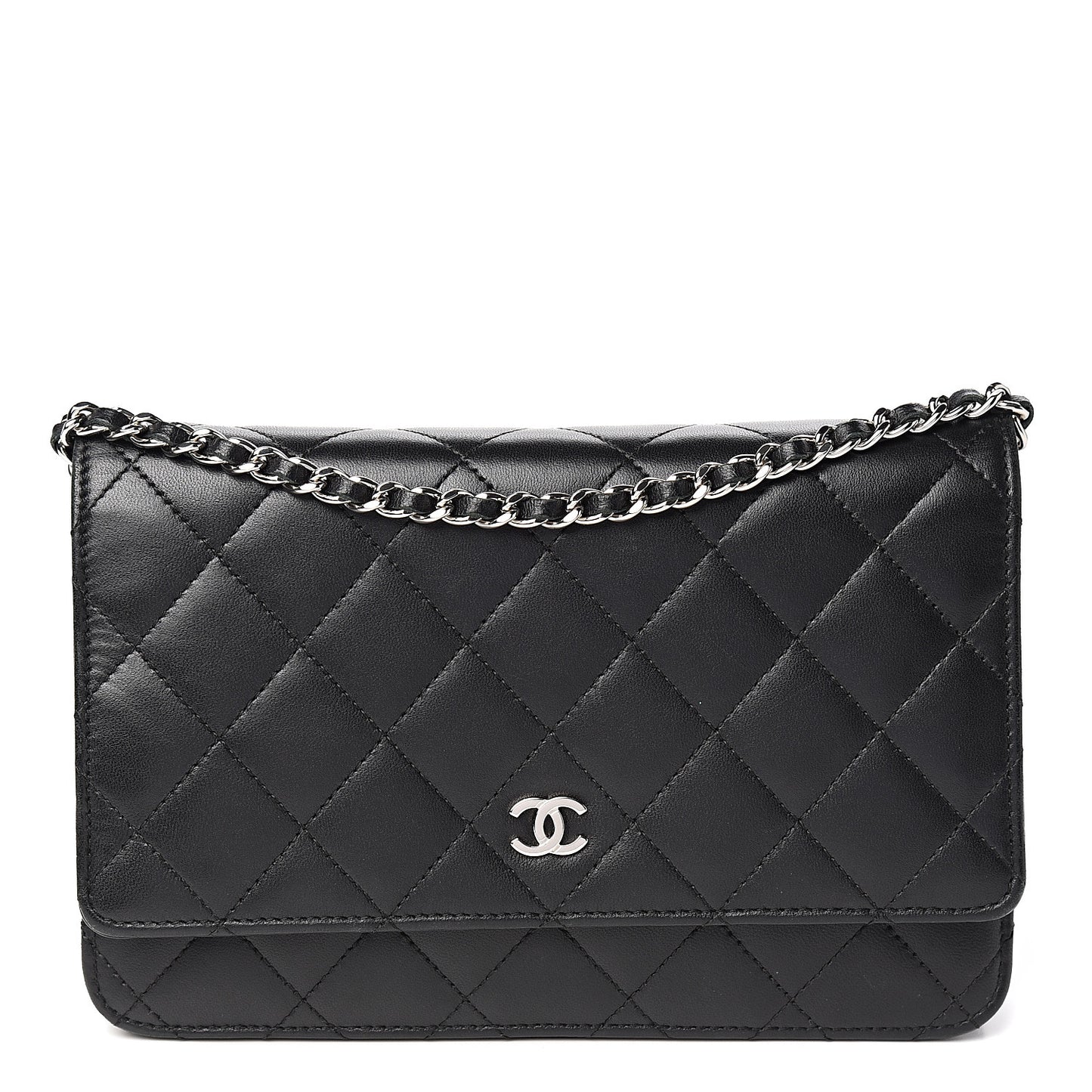 Lambskin Quilted Wallet On Chain WOC Black