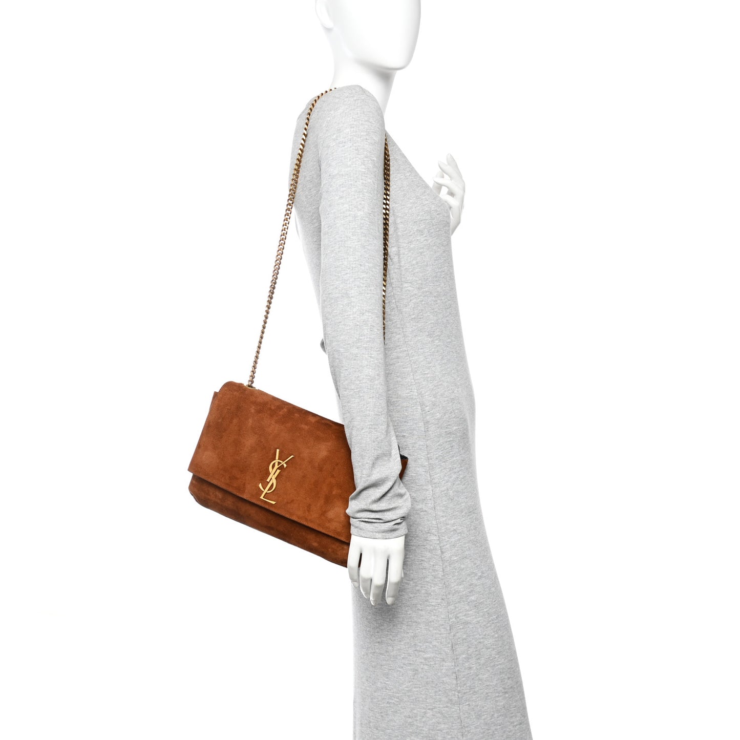 Calfskin Crocodile Embossed Suede Medium Reversible Monogram Kate Satchel Military Taupe