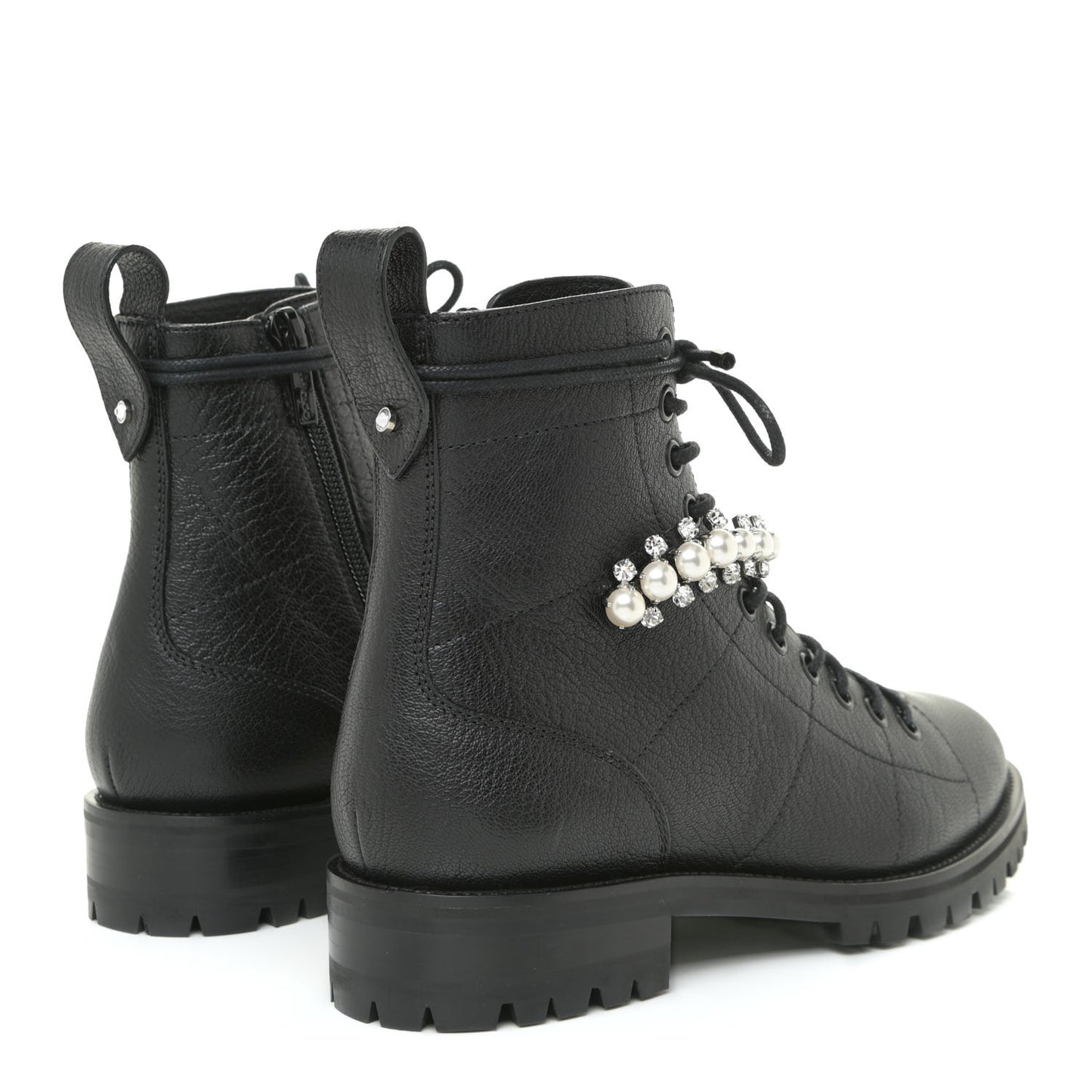 Grained Goatskin Pearl Crystal Embellished Cruz Combat Boots 36 Grey