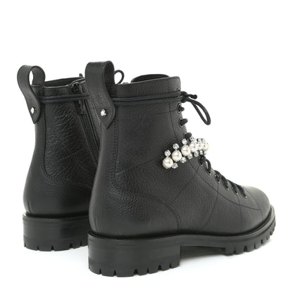 Jimmy Choo Grained Goatskin Pearl Crystal Embellished Cruz Combat Boots 36 Grey 5 of 13