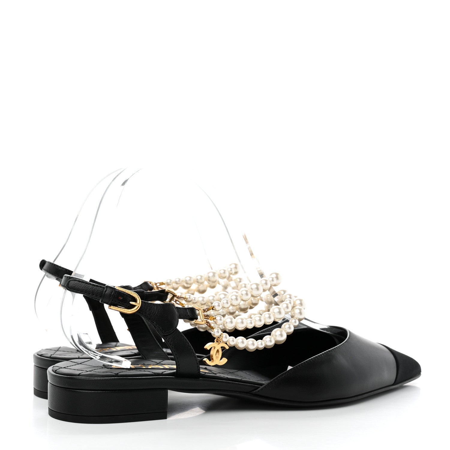 Chanel Lambskin Grosgrain Cap Toe Pearl Slingbacks 40.5 Black 4 of 10