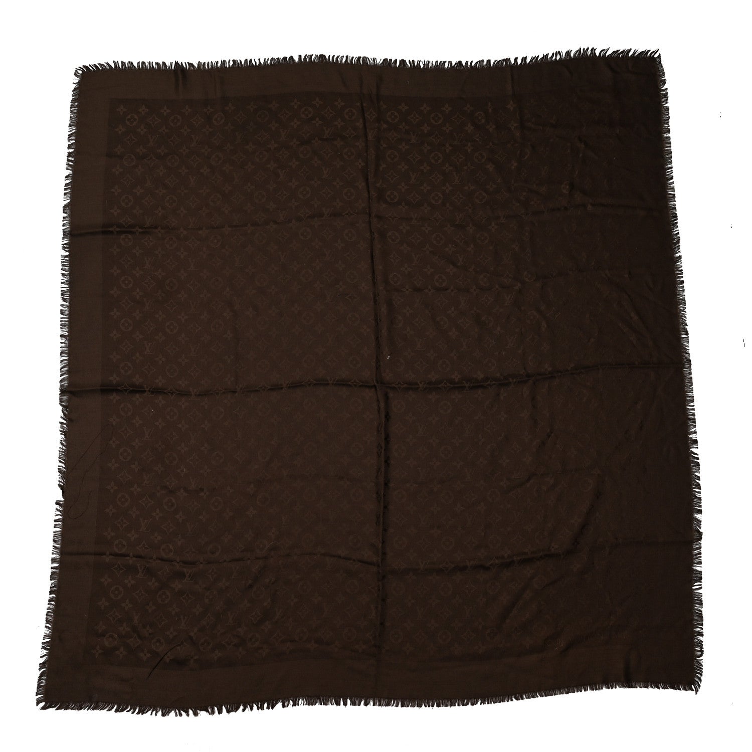 Louis Vuitton Silk Wool Monogram Shawl Brown 1 of 4