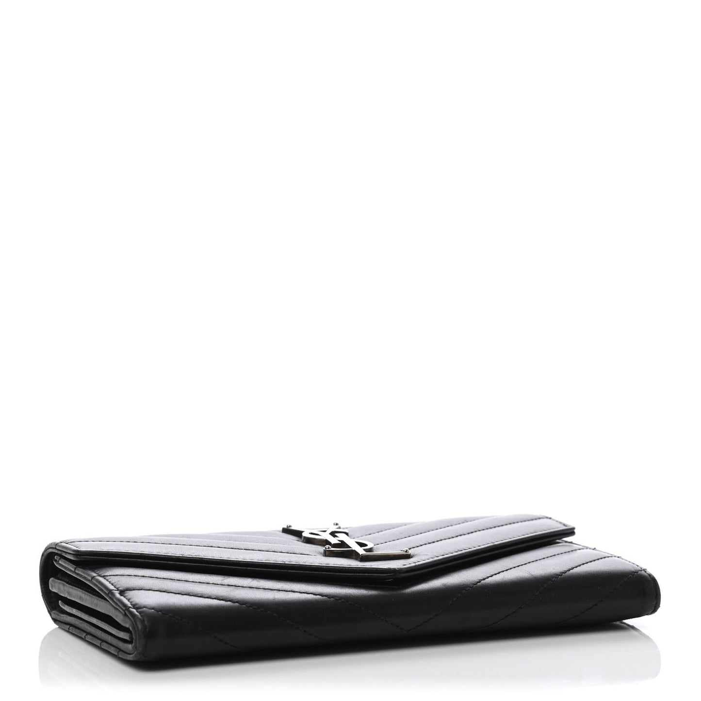 Calfskin Matelasse Chevron Monogram Flap Wallet Black