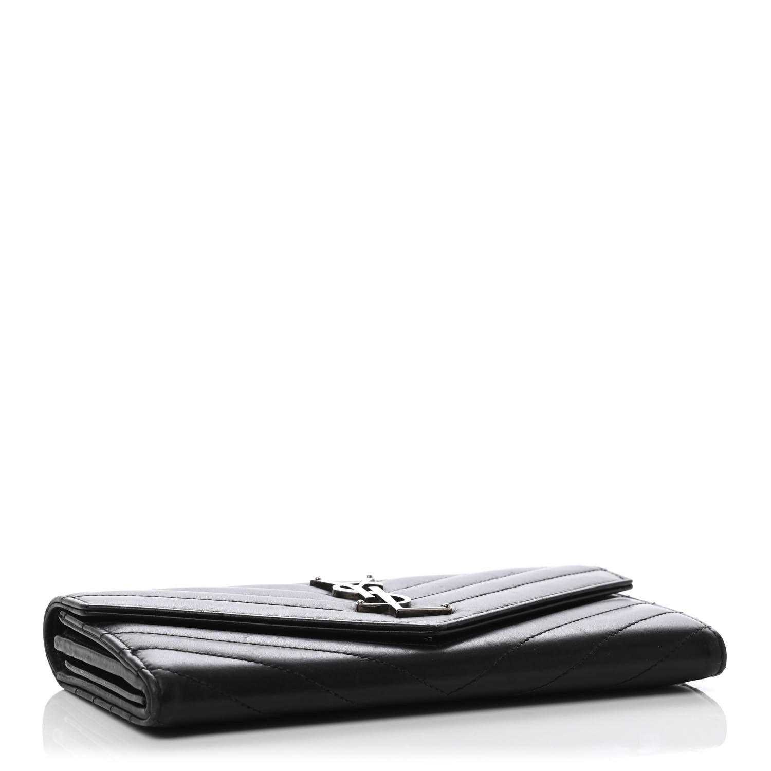Saint Laurent Calfskin Matelasse Chevron Monogram Flap Wallet Black 3 of 4