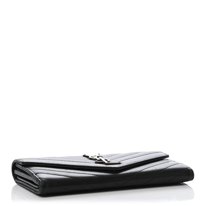 Saint Laurent Calfskin Matelasse Chevron Monogram Flap Wallet Black 3 of 4