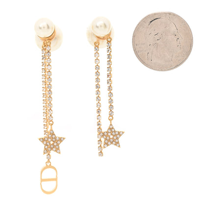 Christian Dior Pearl Crystal Star Tribale Dangle Chain Earrings Gold 2 of 6