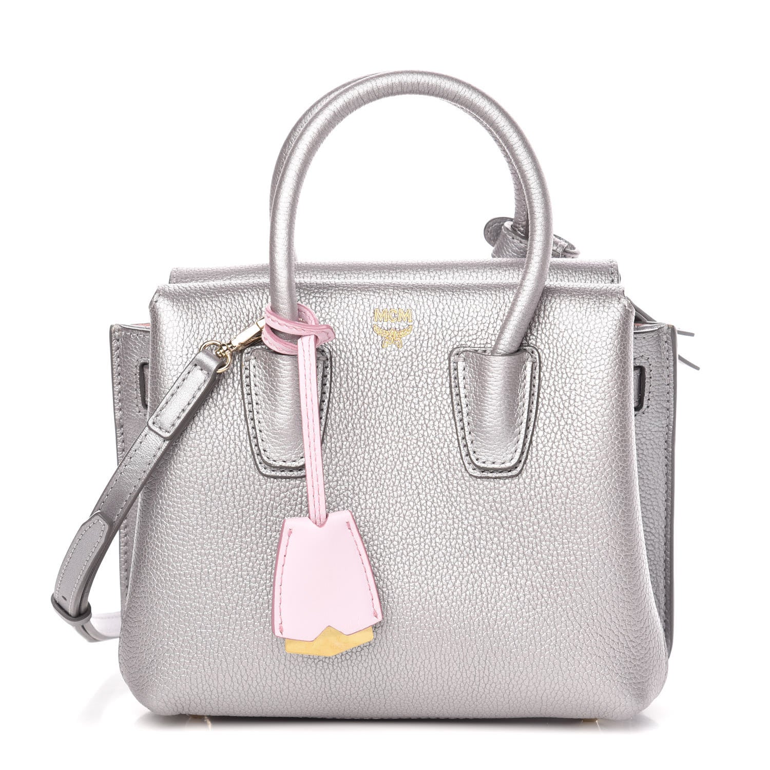 MCM Metallic Grained Calfskin Mini Milla Tote Spike Silver 1 of 15