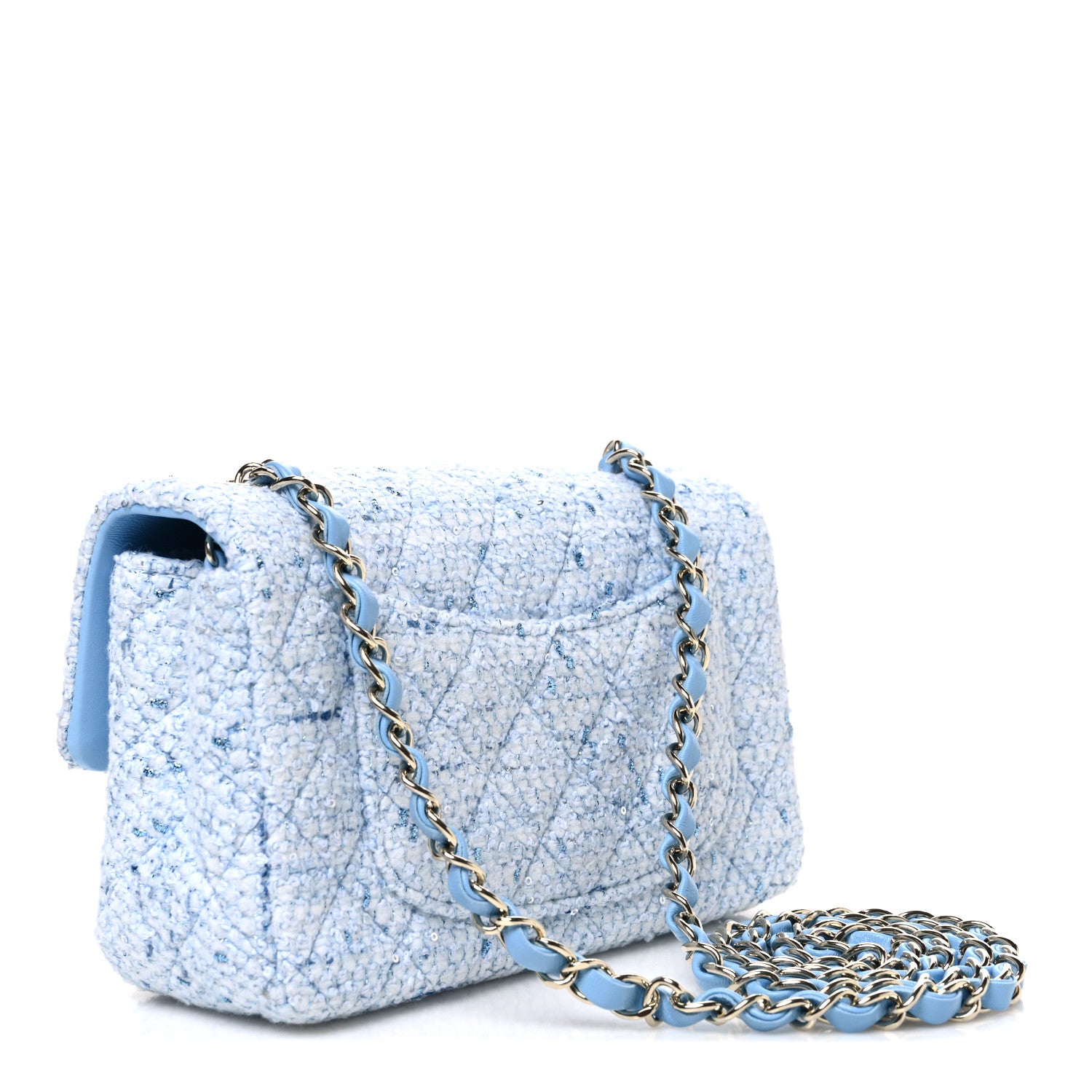 Chanel Tweed Quilted Mini Rectangular Flap Blue White Silver 3 of 11