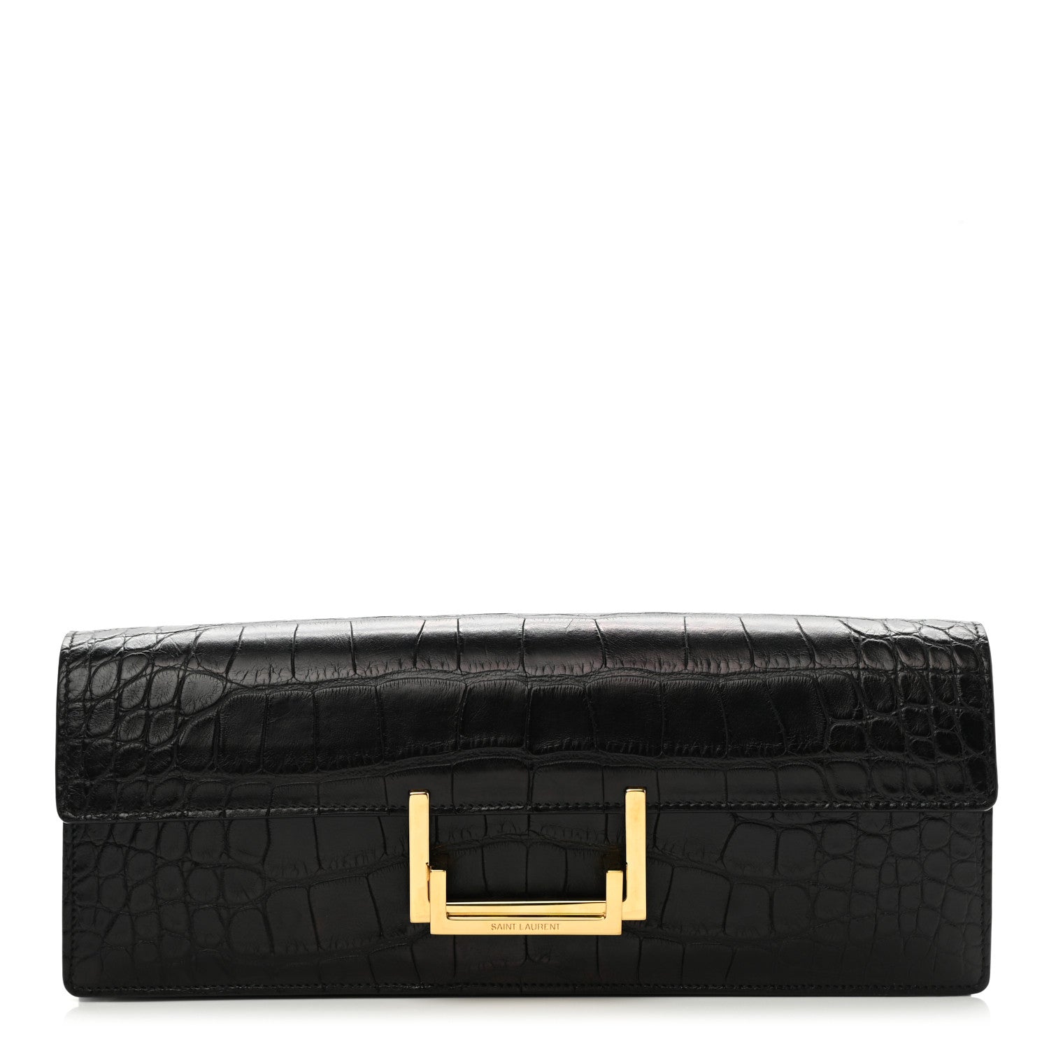 Saint Laurent Calfskin Crocodile Embossed Lulu Clutch Black 1 of 7