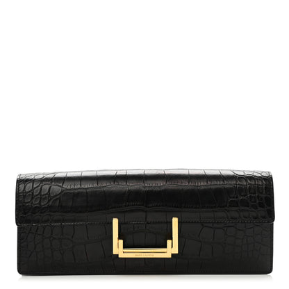 Saint Laurent Calfskin Crocodile Embossed Lulu Clutch Black 1 of 7