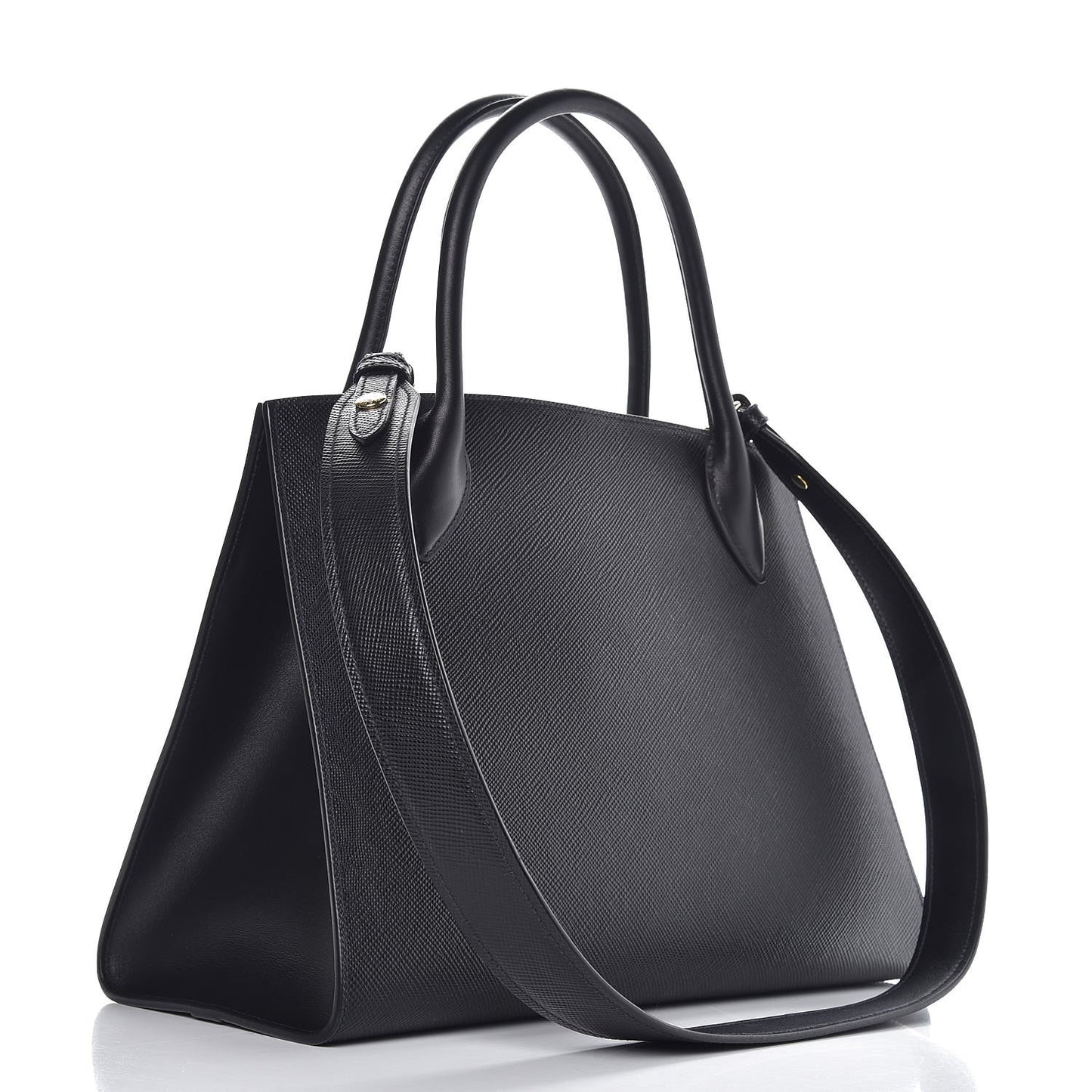 Saffiano Cuir Calfskin Large Monochrome Top Handle Tote Black