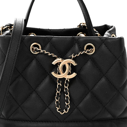 Chanel Caviar Quilted Rolled Up Bucket Drawstring Bag Black 8 of 10