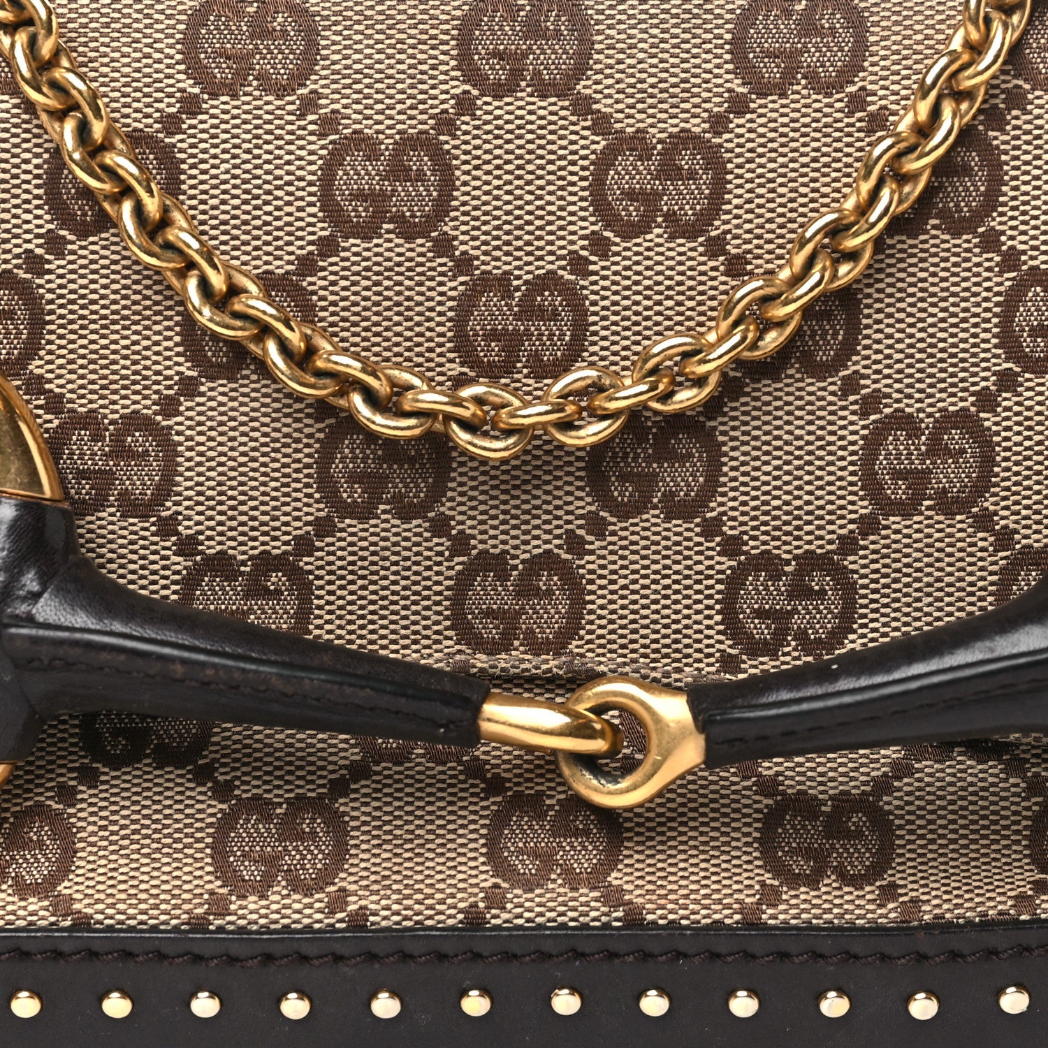 Gucci Monogram Studded Small Horsebit Clutch Dark Brown 7 of 12