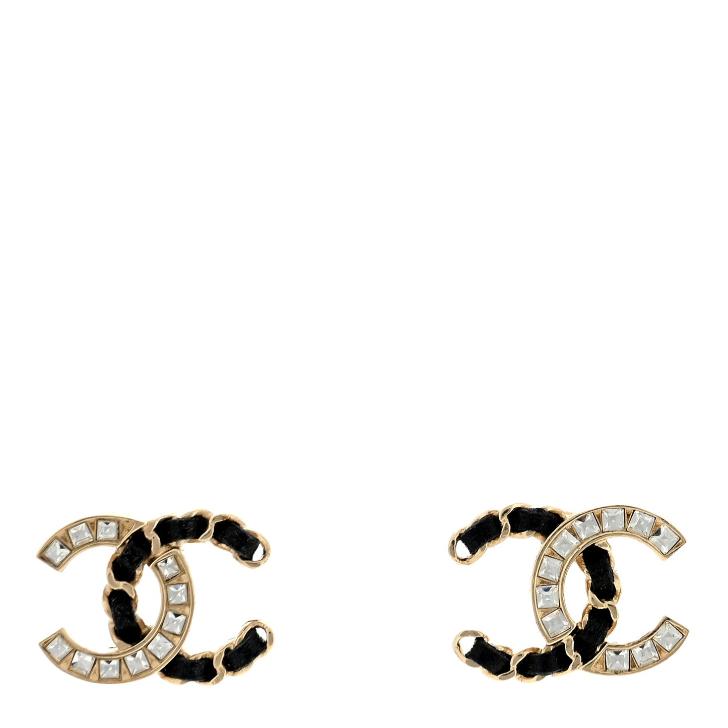 Crystal Baguette Lambskin Chain CC Vintage Allure Stud Earrings Black Gold