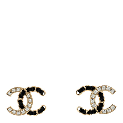 Chanel Crystal Baguette Lambskin Chain CC Vintage Allure Stud Earrings Black Gold 1 of 4