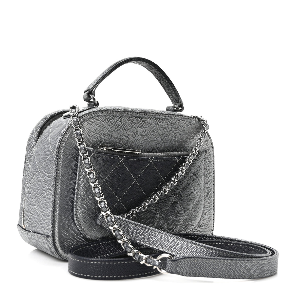 Chanel Metallic Caviar Small Coco Curve Vanity Bag Navy Blue Silver 2 of 9