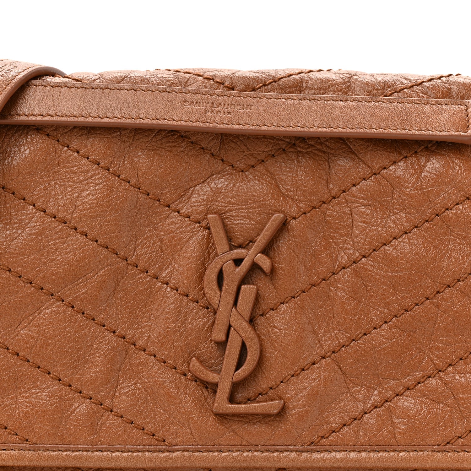 Saint Laurent Crinkled Calfskin Matelasse Monogram Medium Niki Chain Satchel Caramel 8 of 14