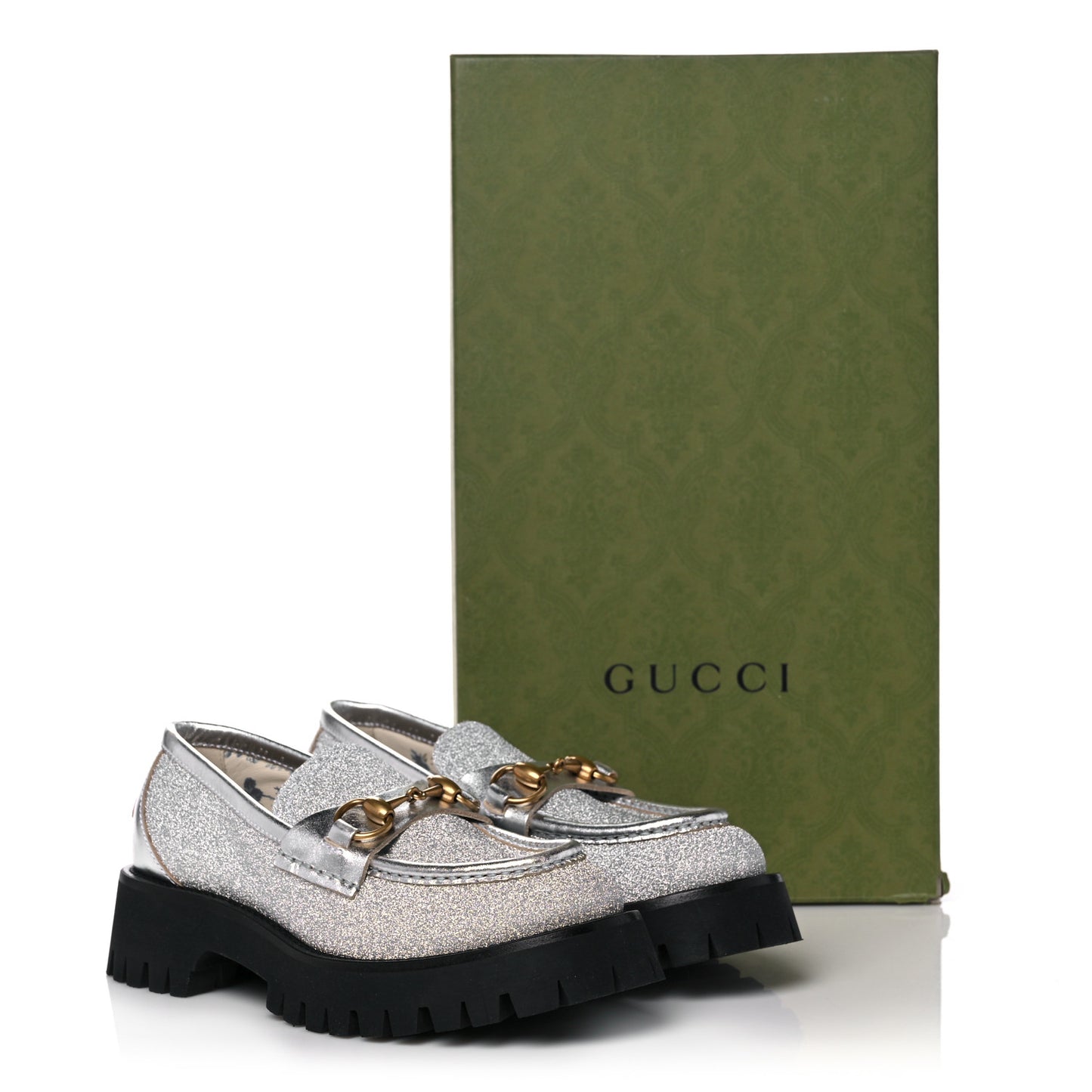 Mini Diamond Storm Silk Calfskin Womens Harald Horsebit 25mm Platform Loafers 35 Silver