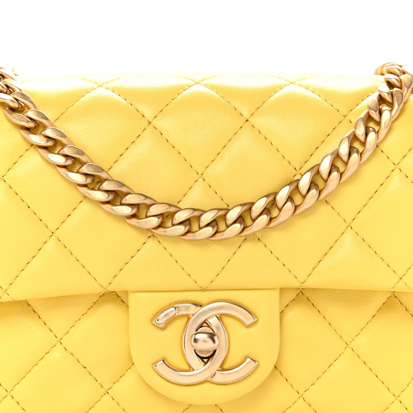 Lambskin Resin Quilted Mini Rectangular Pearl Samba Flap Yellow