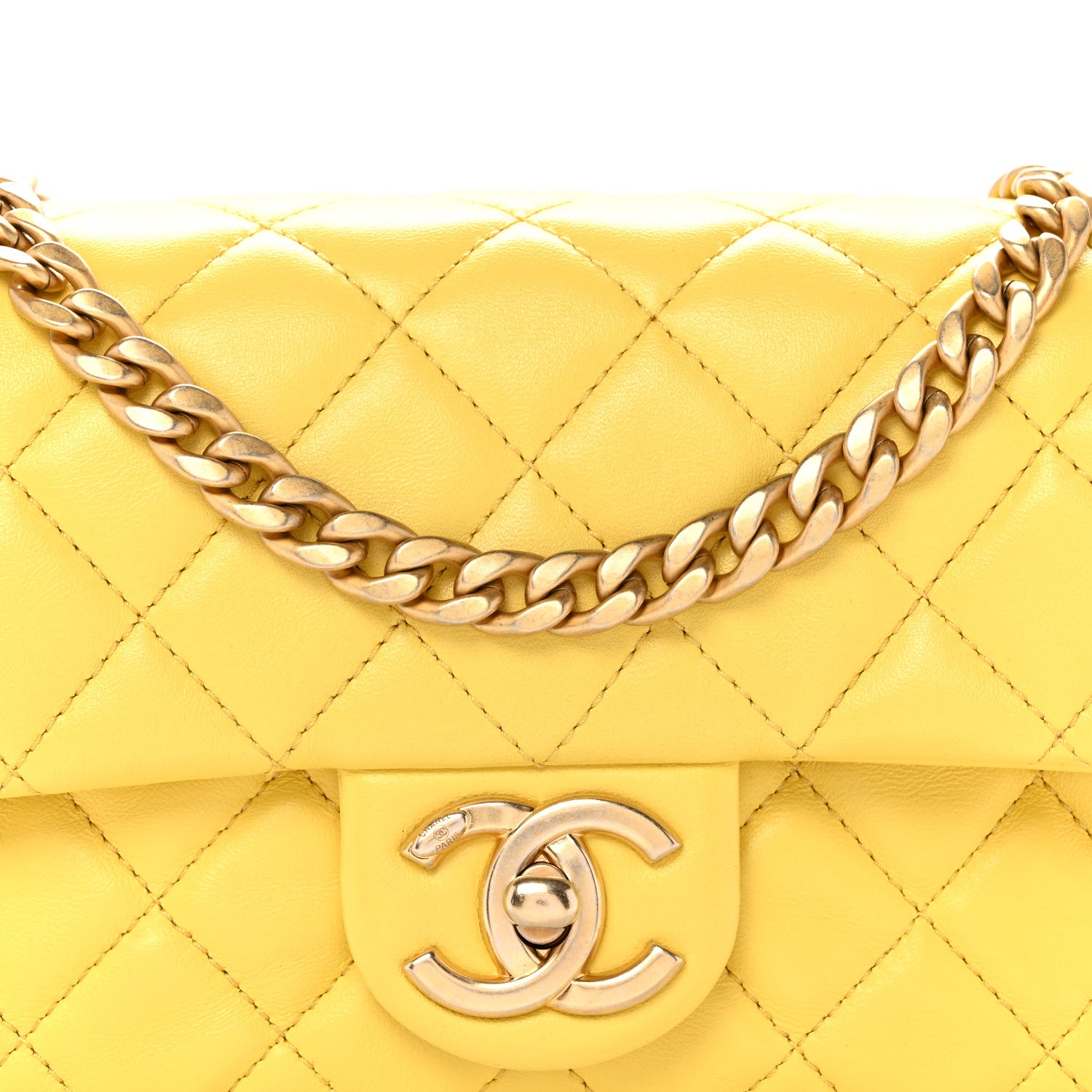 Chanel Lambskin Resin Quilted Mini Rectangular Pearl Samba Flap Yellow 8 of 12