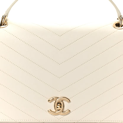 Chanel Grained Calfskin Stitched Medium Chevron Chic Top Handle Flap White 8 of 10
