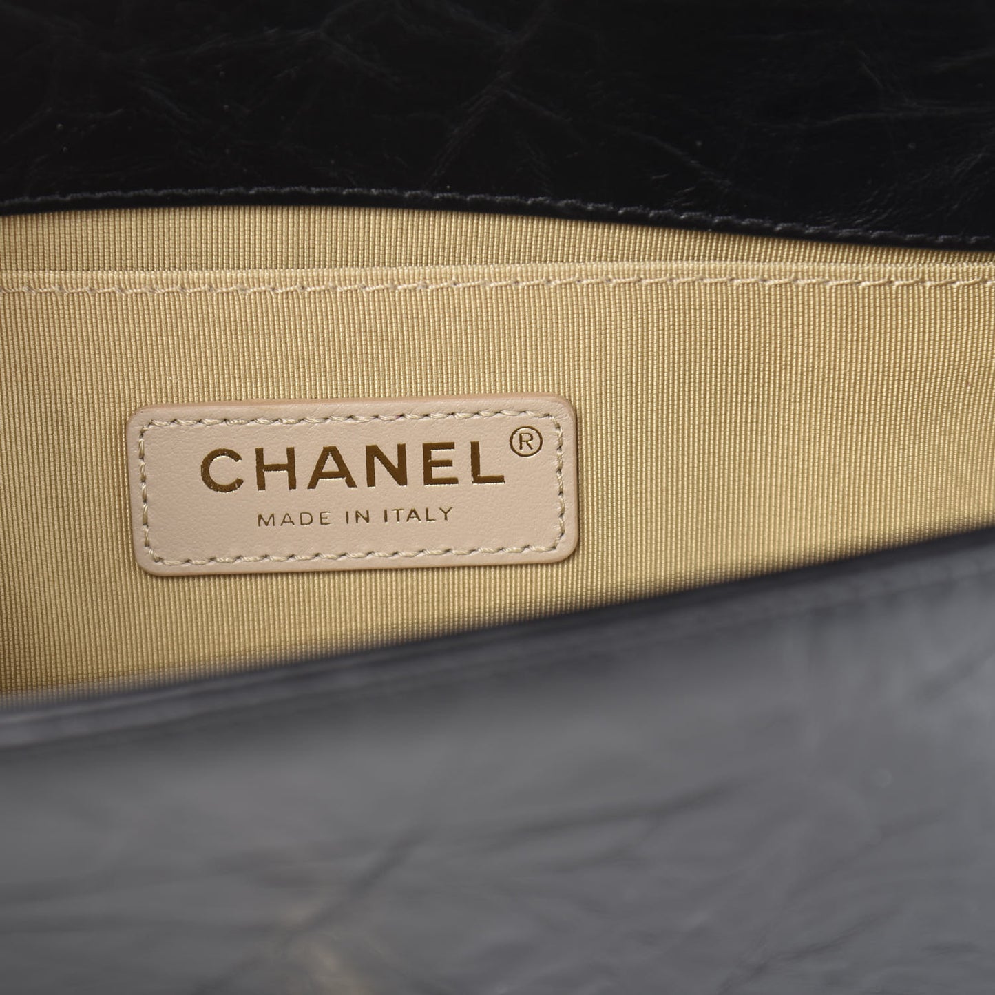 Calfskin Crystal Studded Chevron Small Boy Flap Black