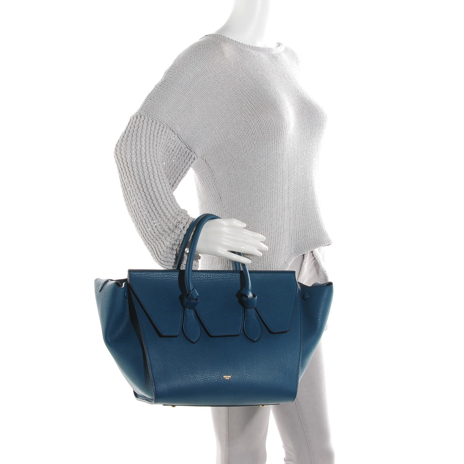 Celine Grained Calfskin Small Tie Knot Tote Denim 2 of 9