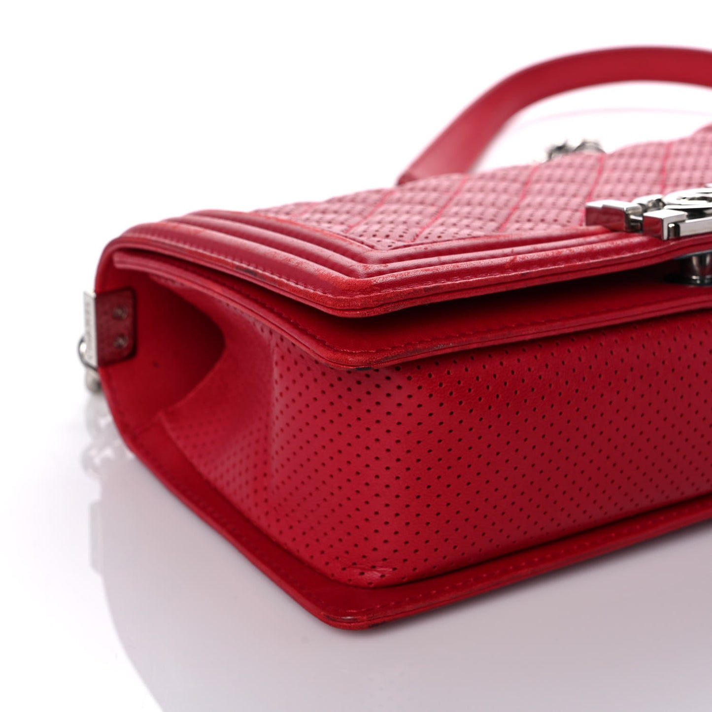 Perforated Lambskin Quilted Medium Boy Flap Red