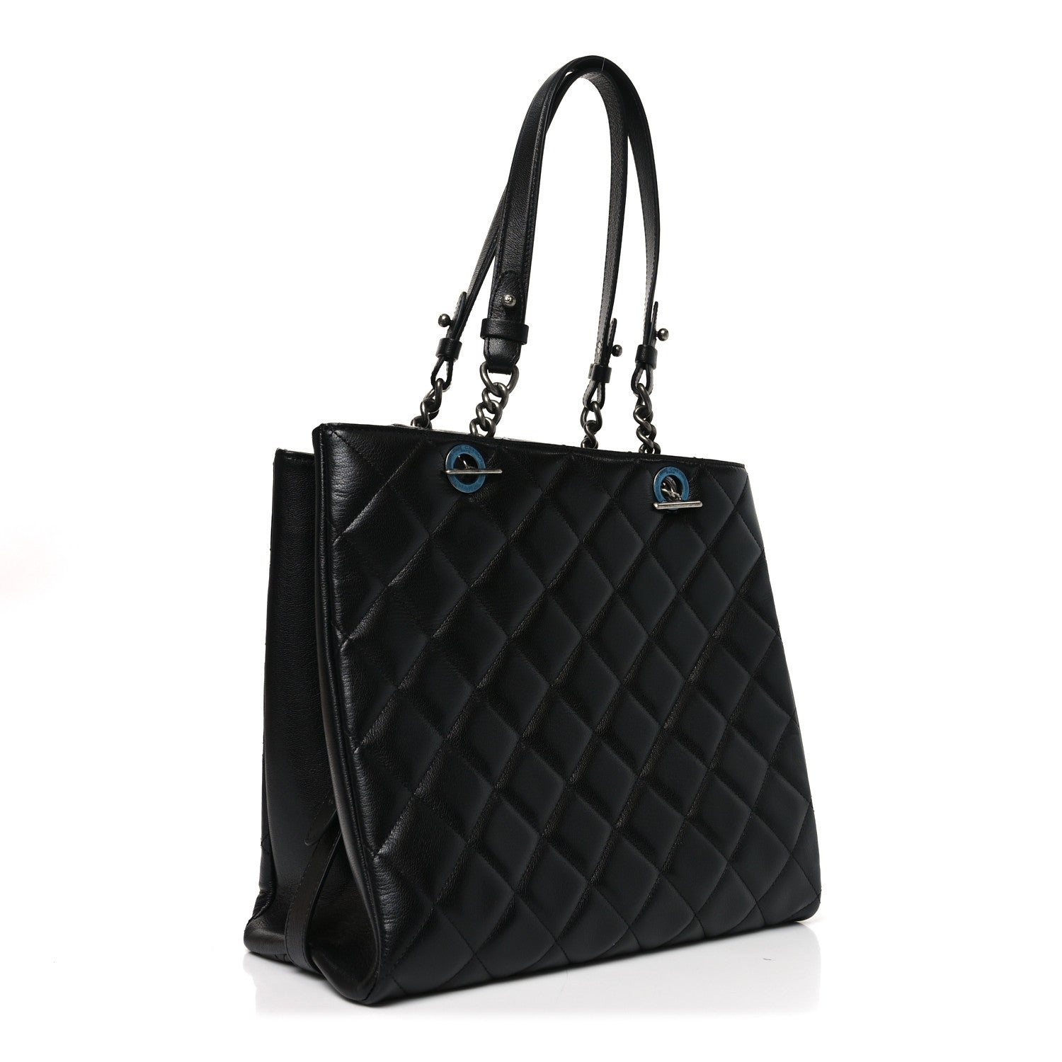 Chanel Metallic Goatskin Quilted Small City Rock Shopping Tote Black 3 of 10