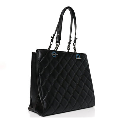 Chanel Metallic Goatskin Quilted Small City Rock Shopping Tote Black 3 of 10