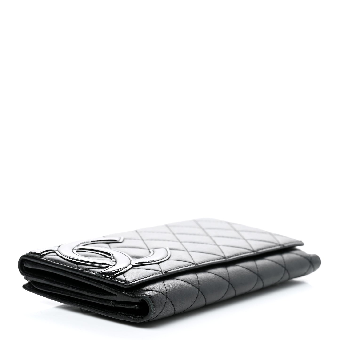 Calfskin Quilted Cambon Long Double Wallet Black