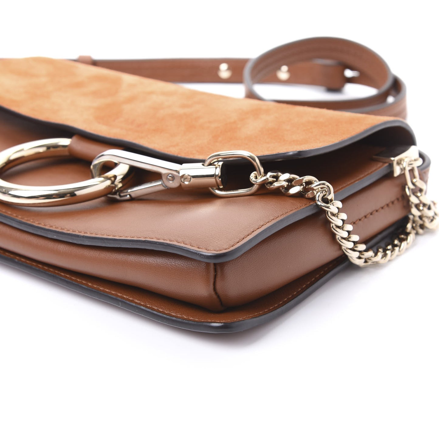 Suede Calfskin Small Faye Shoulder Bag Tobacco