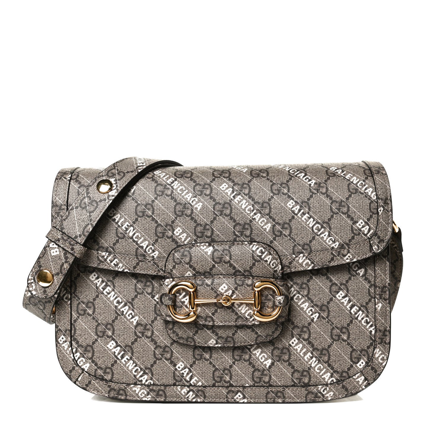 X BALENCIAGA GG Supreme Monogram Logo Print Horsebit 1955 Shoulder Bag Beige Ebony