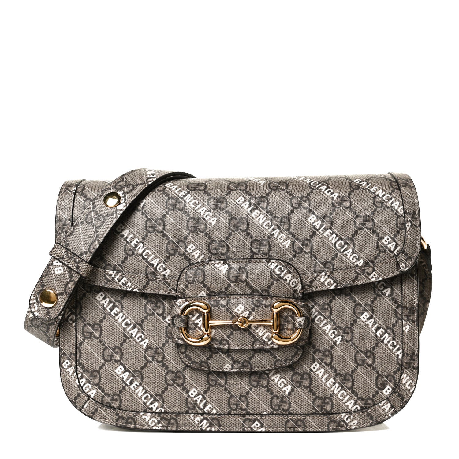 Gucci X BALENCIAGA GG Supreme Monogram Logo Print Horsebit 1955 Shoulder Bag Beige Ebony 1 of 13