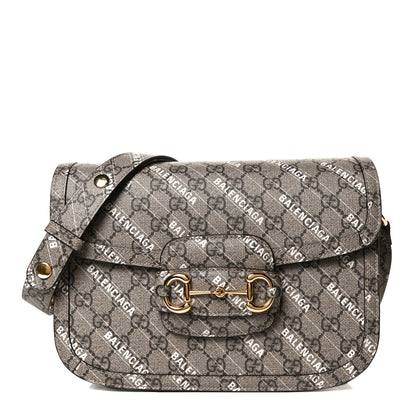 Gucci X BALENCIAGA GG Supreme Monogram Logo Print Horsebit 1955 Shoulder Bag Beige Ebony 1 of 13