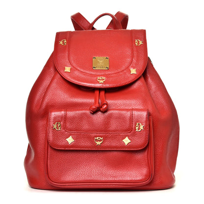 MCM Grained Calfskin Studded Drawstring Backpack Red 1 of 5