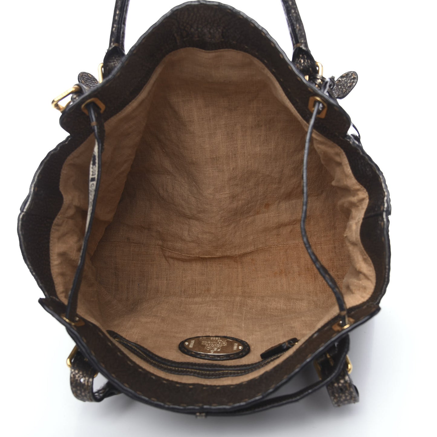 Metallic Calfskin Romano Selleria Large Villa Borghese Tote Black
