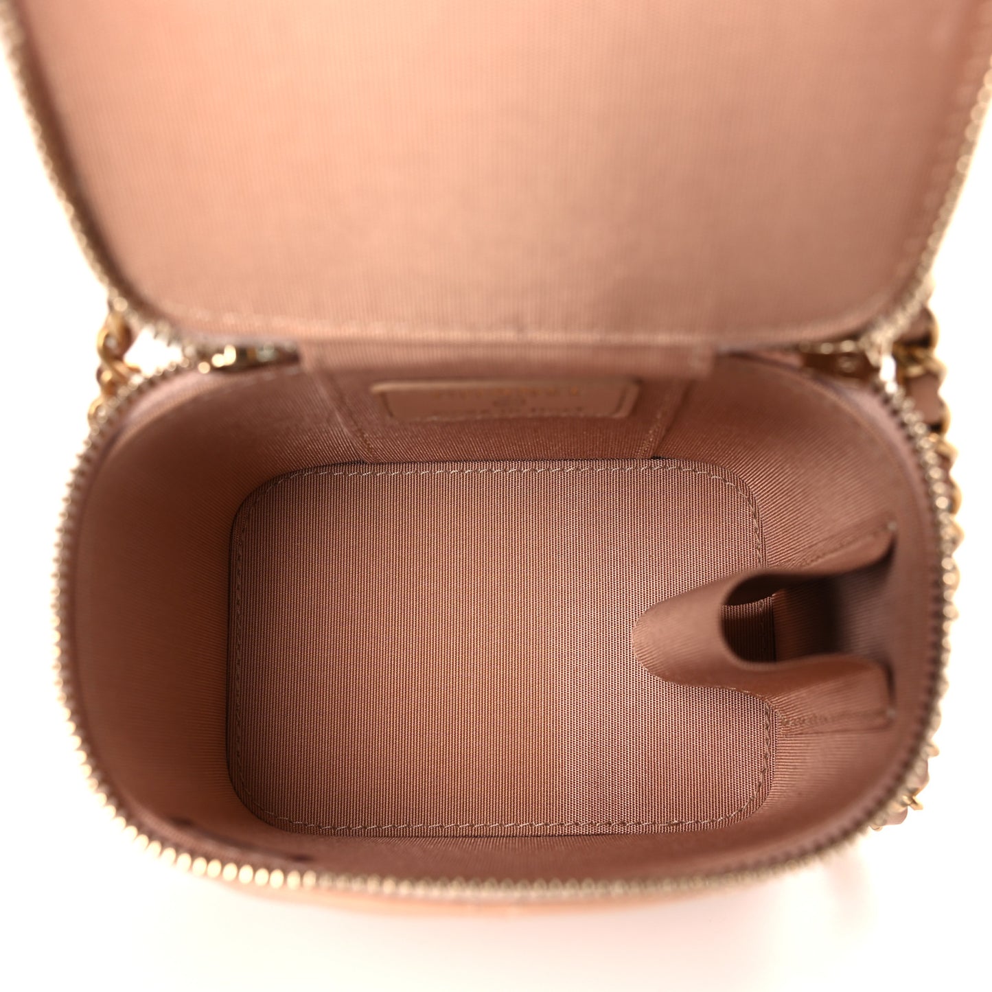 Lambskin Quilted Top Handle Mini Vanity Case With Chain Beige