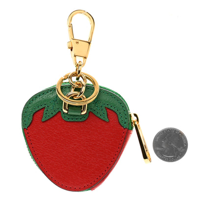 Gucci Textured Dollar Calfskin Retro Interlocking G Fruttini Strawberry Coin Case Bag Charm Key Holder 2 of 5